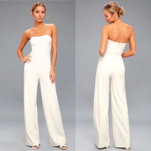 Lulu’s | NWT! Edith White Strapless Wide Leg Jumpsuit Sz: Small